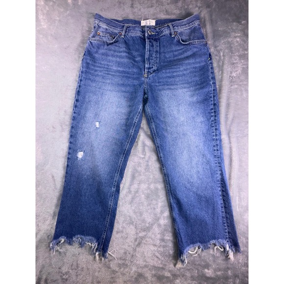We‎ The Free People Maggie Mid Rise Jeans Raw Hem Women's 31 Stretch 32x25 Loose - Picture 2 of 13